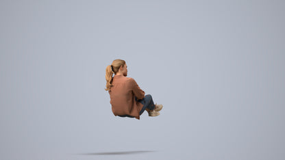 realistic 3D woman casual sitting, scanned archviz people for Blender and 3ds Max, side view render