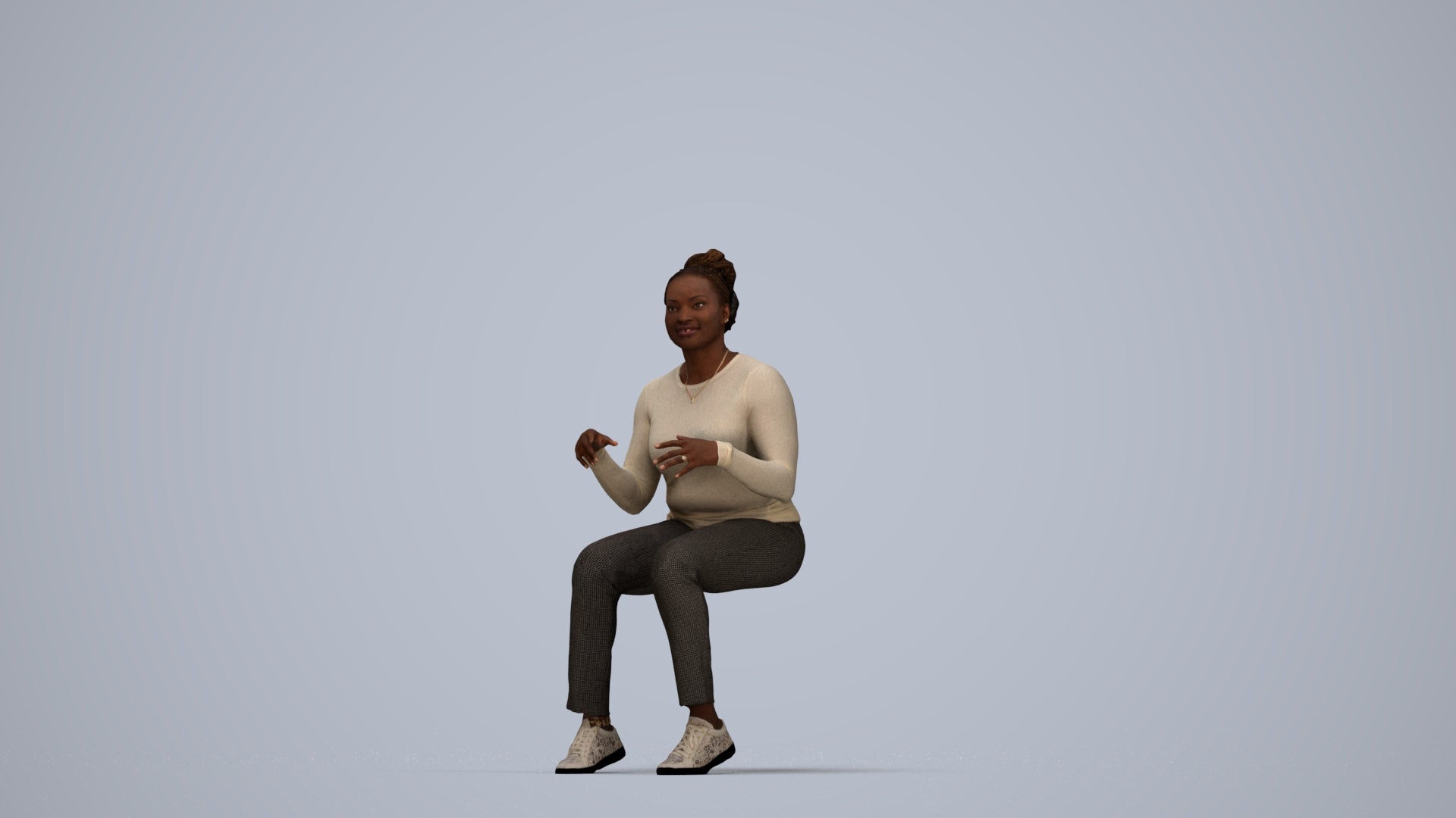 scanned 3D woman casual sitting, photogrammetry people for Enscape and V-Ray, top-down view render