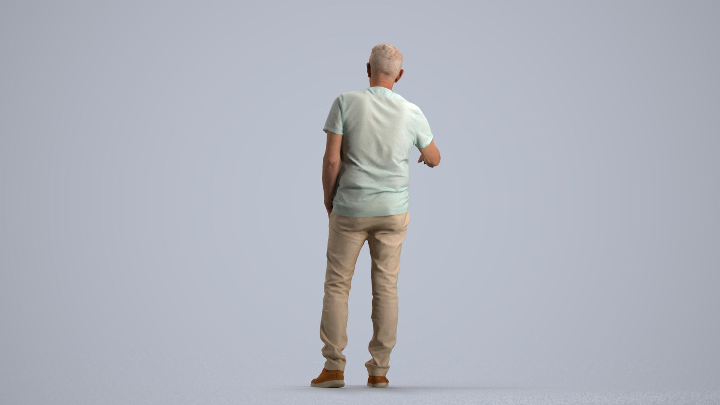 realistic 3D human senior man casual door, archviz people FBX OBJ for Blender, front view render