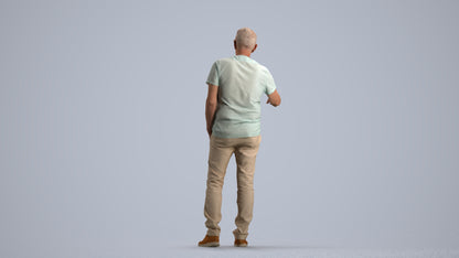 realistic 3D human senior man casual door, archviz people FBX OBJ for Blender, front view render