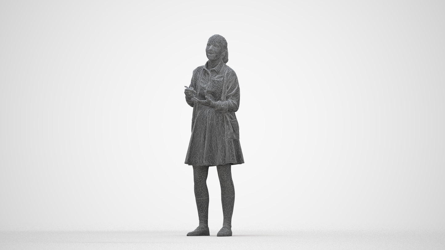 realistic 3D human girl kids, archviz people FBX OBJ for Blender, wireframe back view