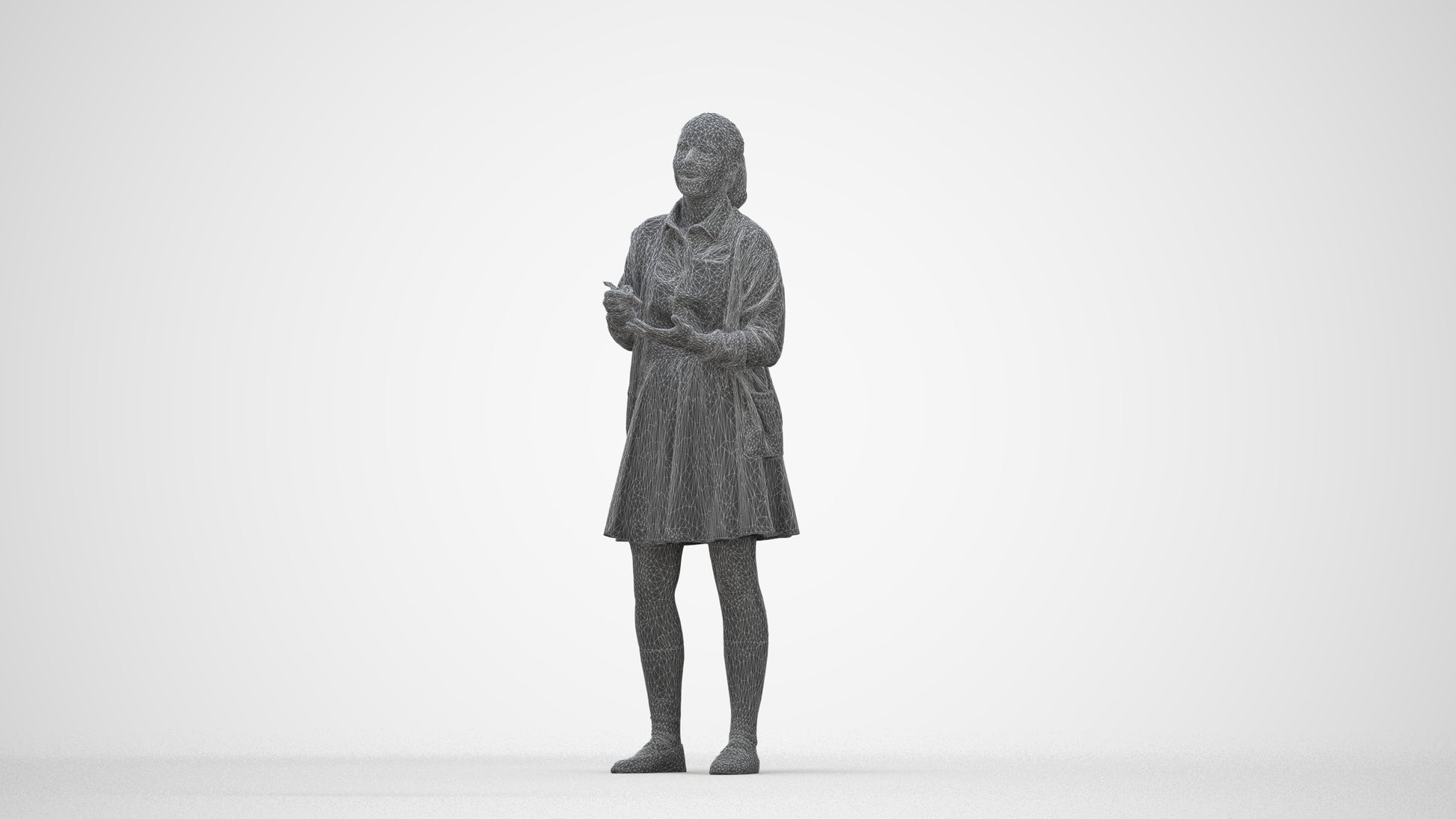 realistic 3D human girl kids, archviz people FBX OBJ for Blender, wireframe back view