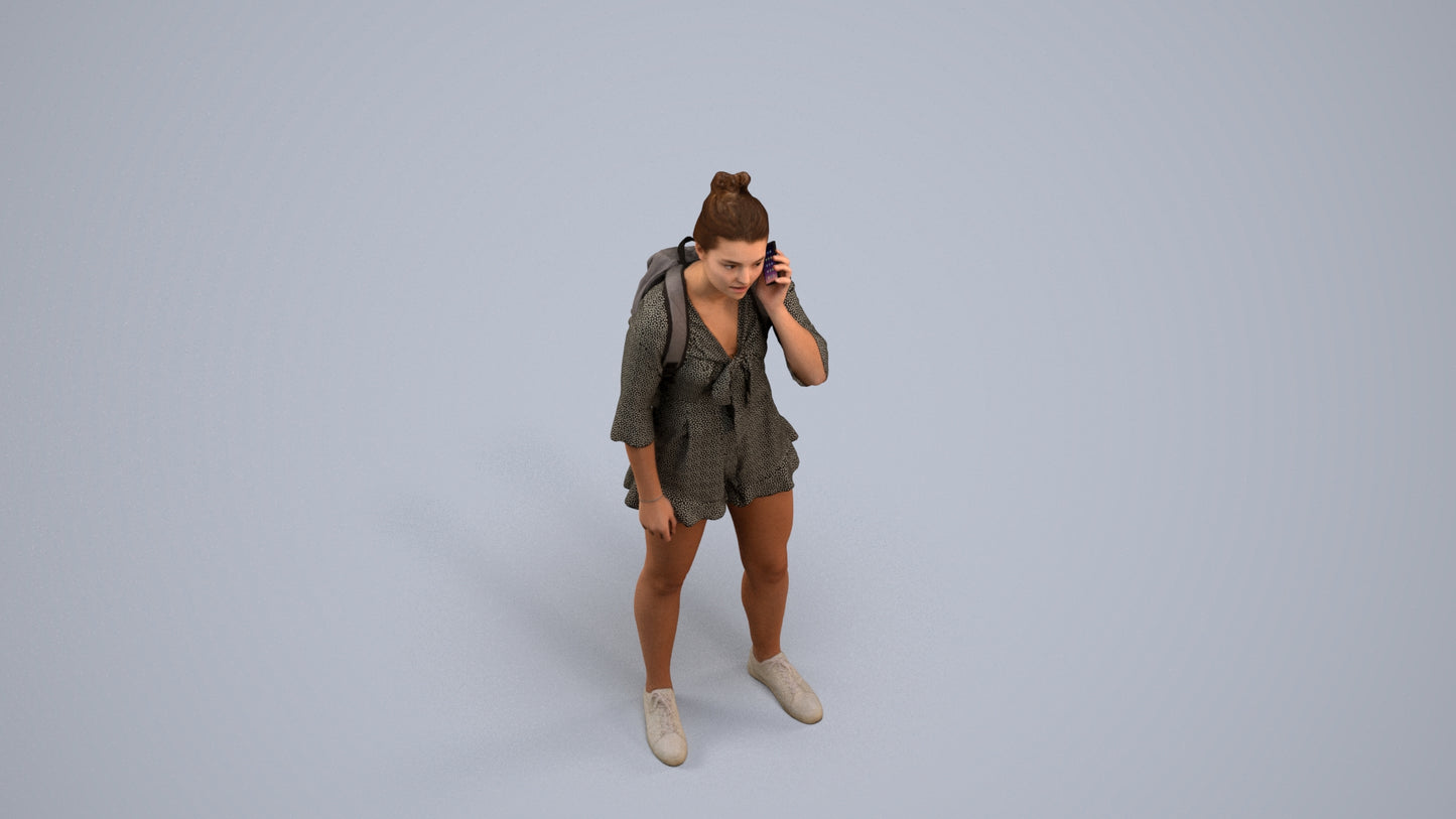 3D scanned girl kids casual, photorealistic archviz people for Enscape and SketchUp, back view render