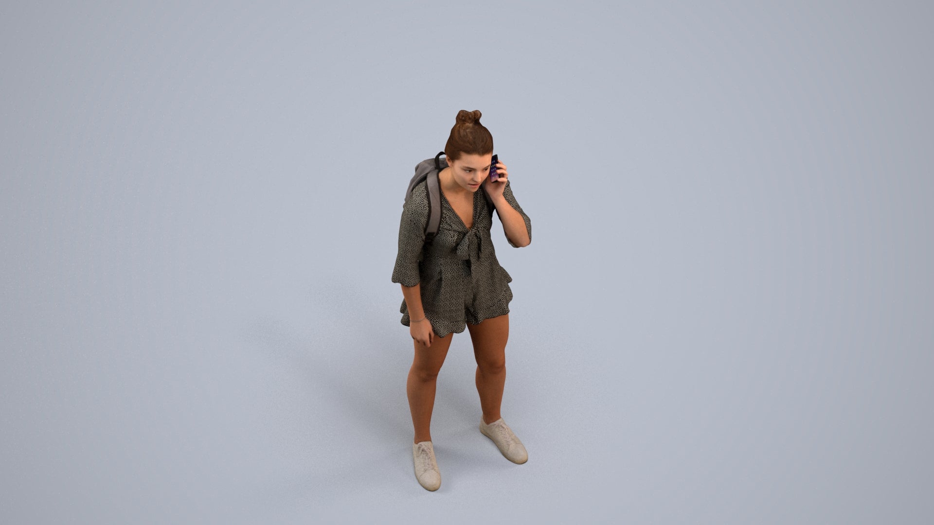 3D scanned girl kids casual, photorealistic archviz people for Enscape and SketchUp, back view render