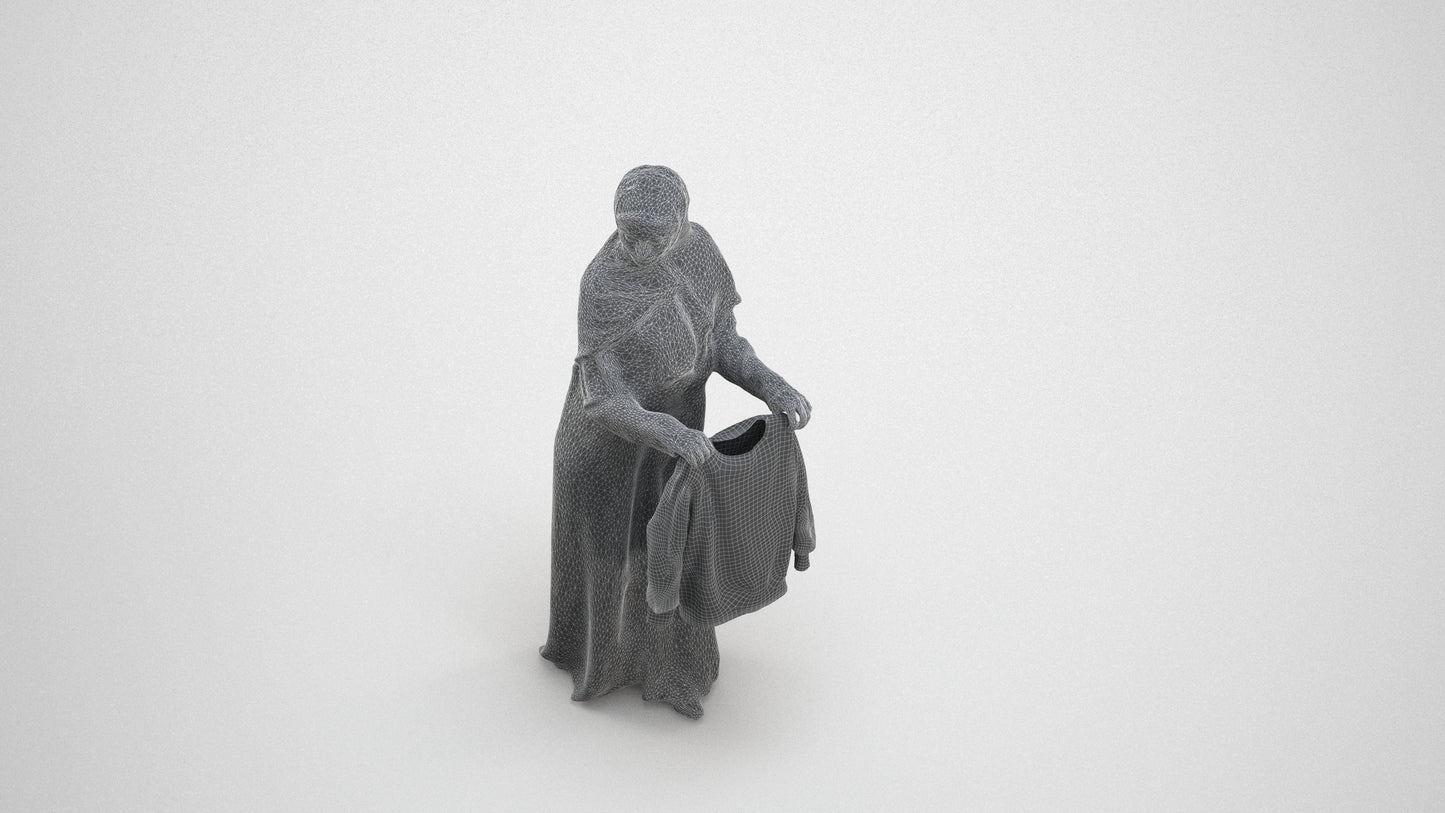 scanned 3D woman standing, photogrammetry people for Enscape and V-Ray, wireframe three-quarter view