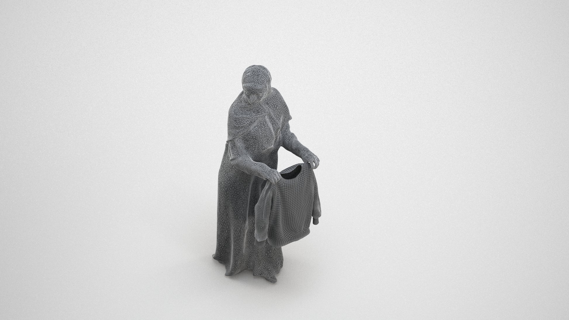 scanned 3D woman standing, photogrammetry people for Enscape and V-Ray, wireframe three-quarter view