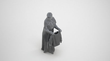 scanned 3D woman standing, photogrammetry people for Enscape and V-Ray, wireframe three-quarter view
