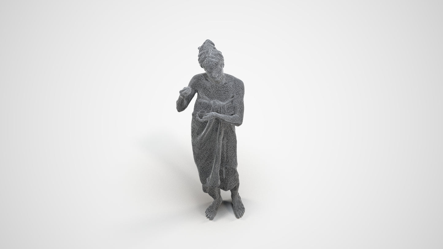 scanned 3D woman standing, photogrammetry people for Enscape and V-Ray, wireframe three-quarter view