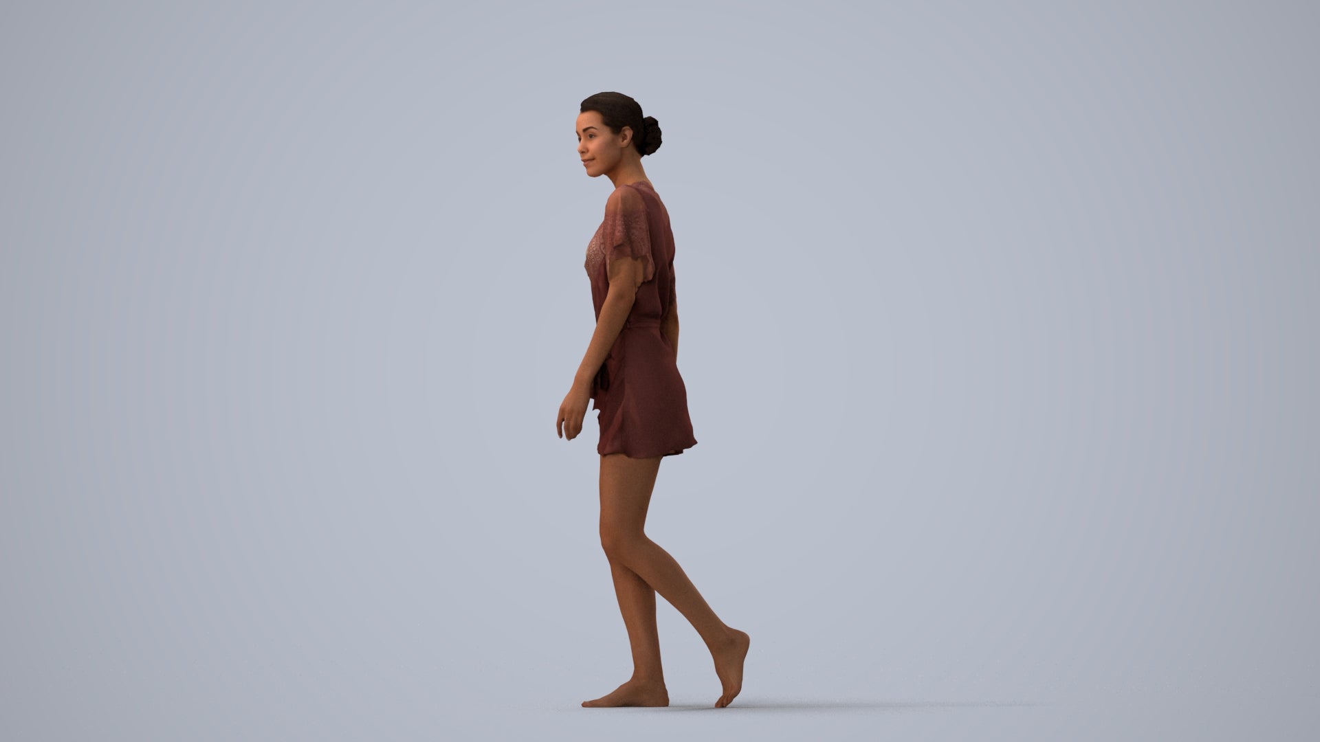 realistic 3D human woman bathroom, archviz people FBX OBJ for Blender, three-quarter view render