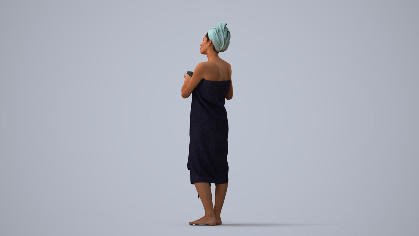 scanned 3D woman standing, photogrammetry people for Enscape and V-Ray, three-quarter view render