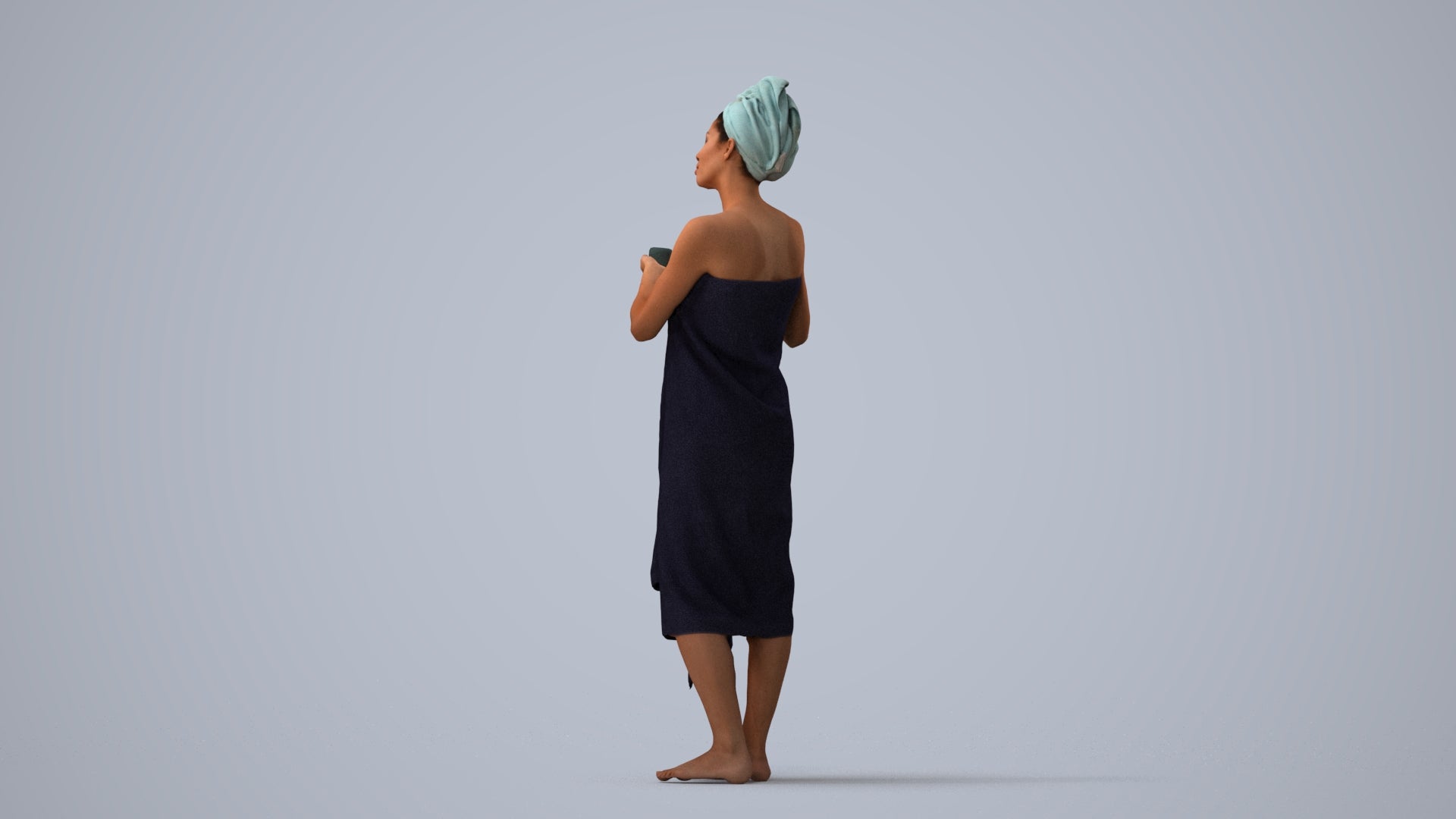 scanned 3D woman standing, photogrammetry people for Enscape and V-Ray, three-quarter view render