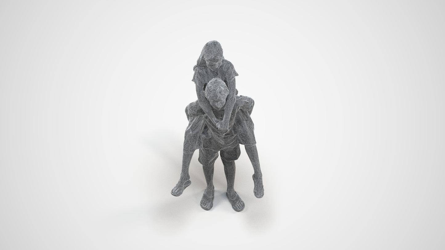 photogrammetry 3D girl kids, realistic human model archviz FBX, wireframe three-quarter view