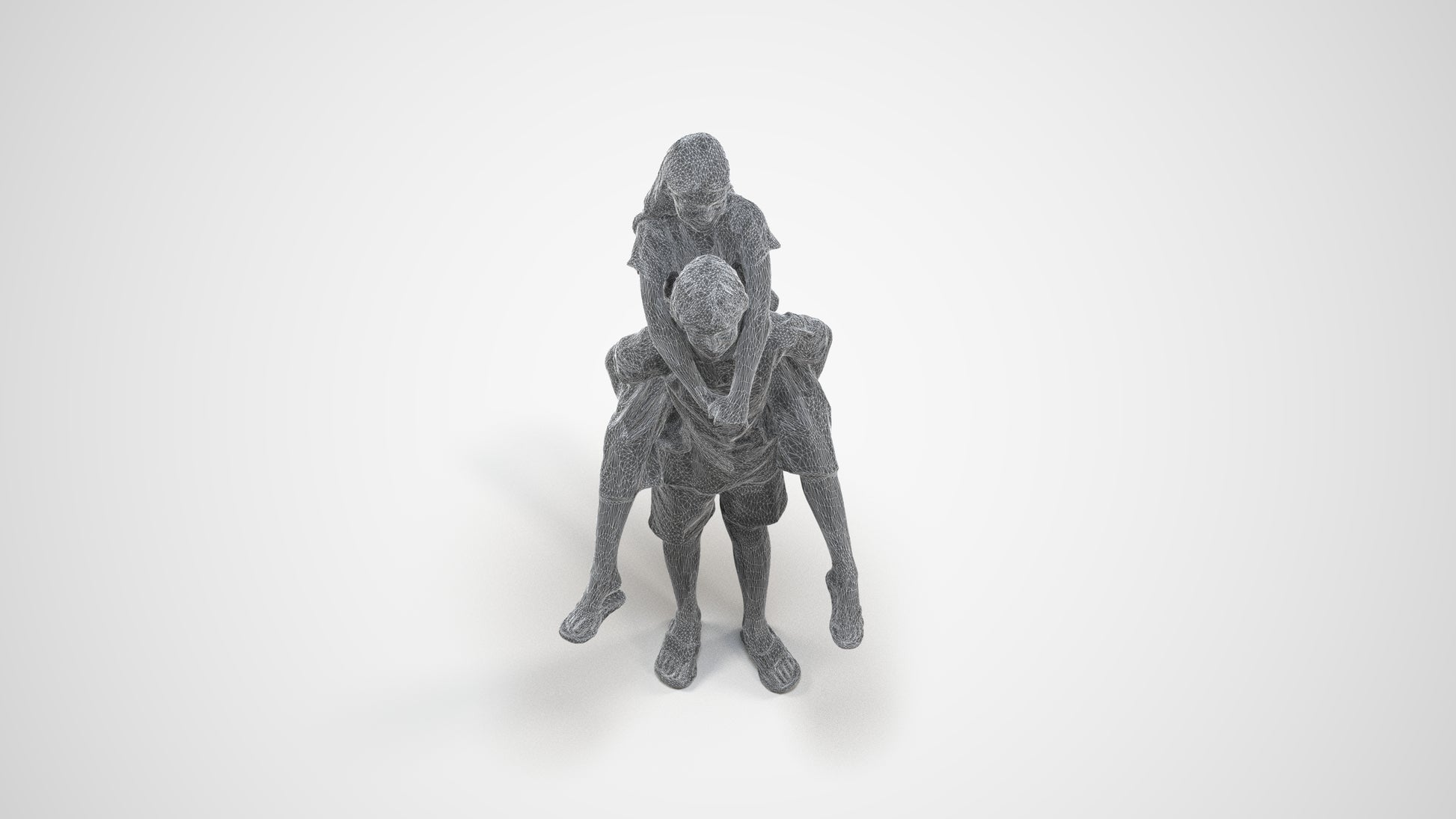 photogrammetry 3D girl kids, realistic human model archviz FBX, wireframe three-quarter view