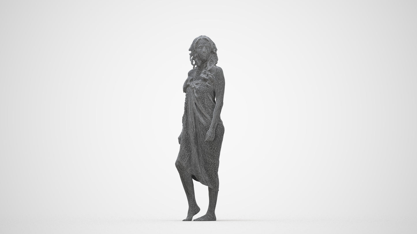 3D human model woman pool, photogrammetry scanned person for archviz, wireframe back view