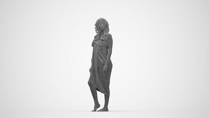 3D human model woman pool, photogrammetry scanned person for archviz, wireframe back view