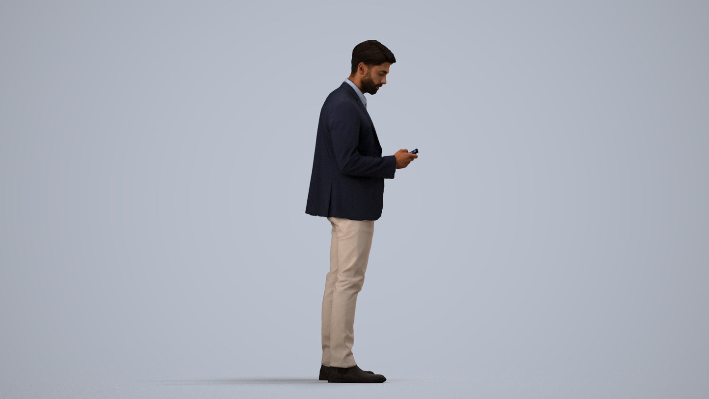 realistic 3D human man business, archviz people FBX OBJ for Blender, side view render