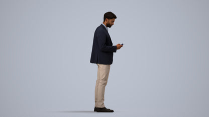 realistic 3D human man business, archviz people FBX OBJ for Blender, side view render