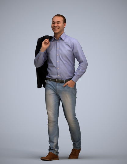 realistic 3D man business standing, scanned archviz people for Blender and 3ds Max