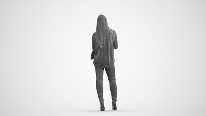 realistic 3D people woman business standing, render-ready for V-Ray and Corona, FBX OBJ, wireframe front view