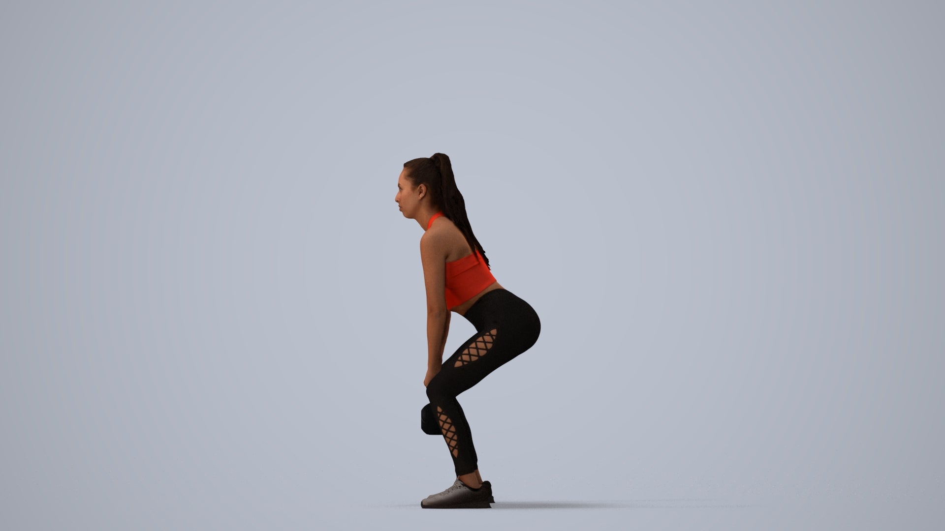 realistic 3D human woman sport, archviz people FBX OBJ for Blender, three-quarter view render
