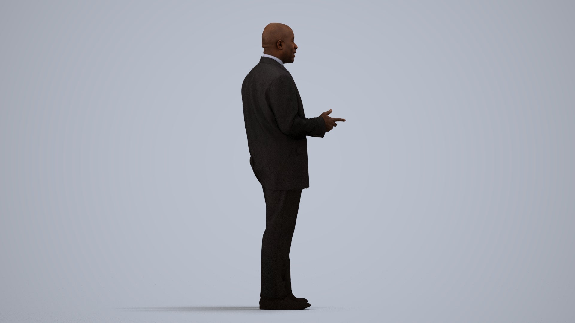 realistic 3D human man business, archviz people FBX OBJ for Blender, side view render