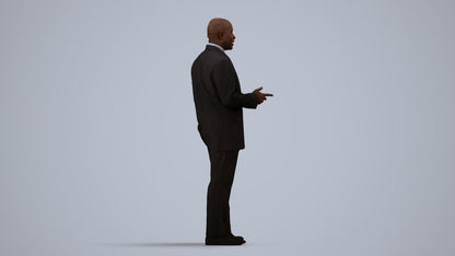 realistic 3D human man business, archviz people FBX OBJ for Blender, side view render