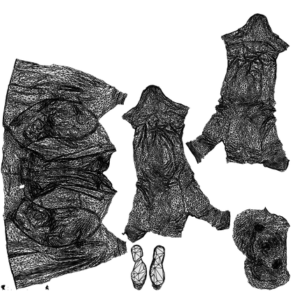 3D human model man business, photogrammetry scanned person for archviz, wireframe top-down view