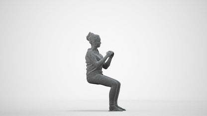 realistic 3D human woman casual sitting, archviz people FBX OBJ for Blender, wireframe side view