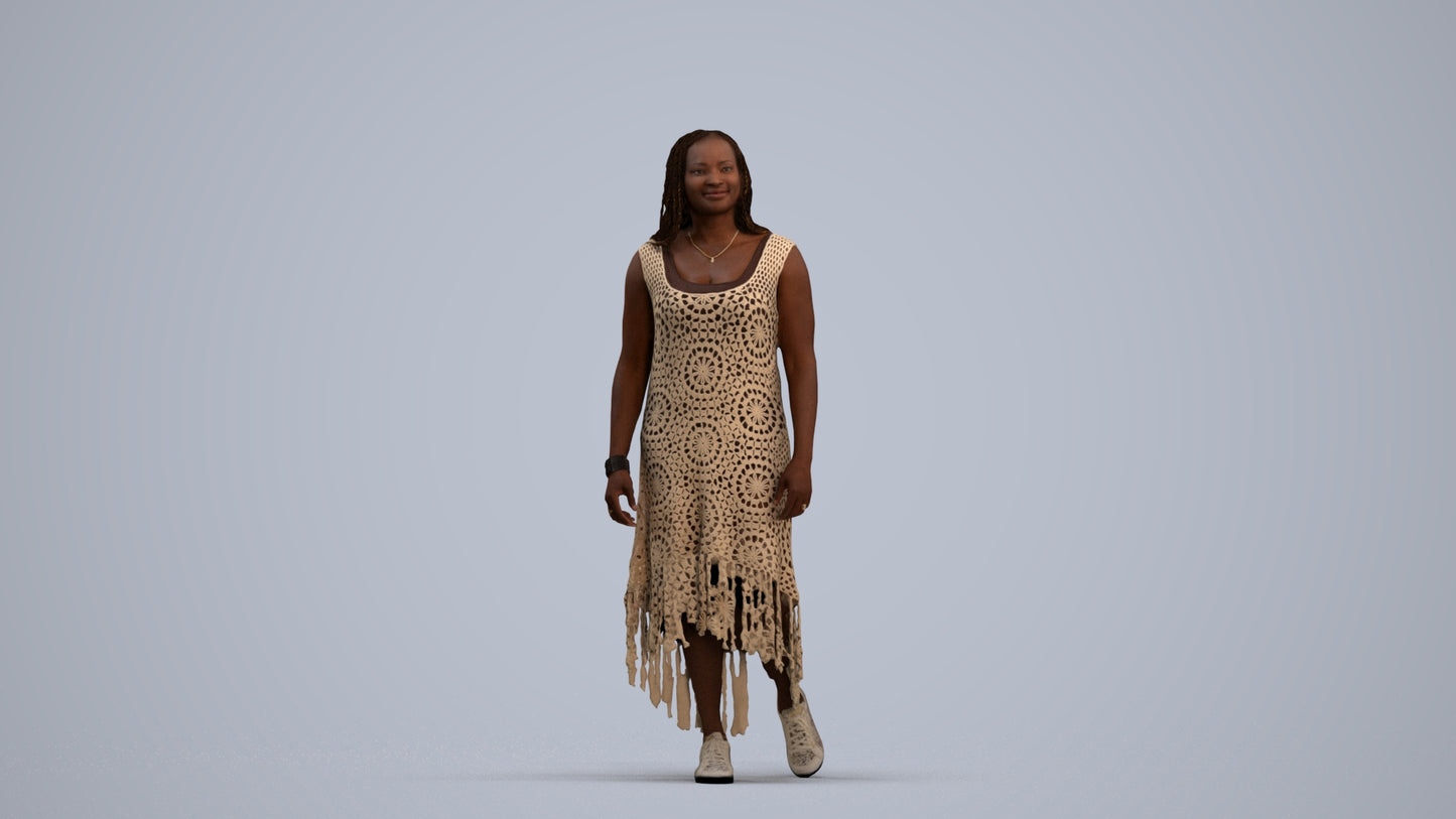 3D human model woman casual standing, photogrammetry scanned person for archviz, standing pose render
