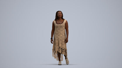 3D human model woman casual standing, photogrammetry scanned person for archviz, standing pose render