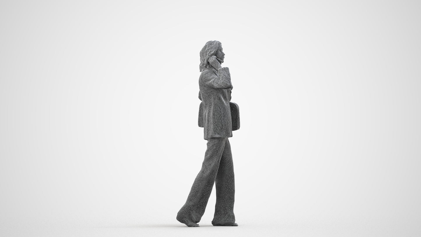 scanned 3D senior woman business walking, photogrammetry people for Enscape and V-Ray, wireframe side view