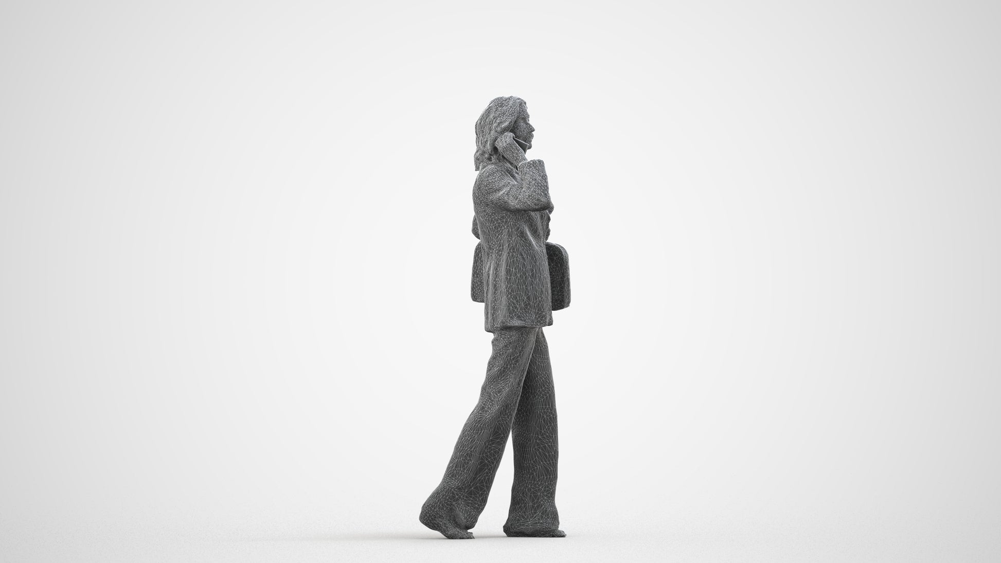 scanned 3D senior woman business walking, photogrammetry people for Enscape and V-Ray, wireframe side view