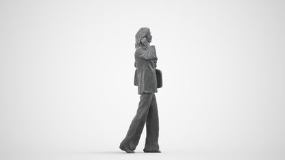 scanned 3D senior woman business walking, photogrammetry people for Enscape and V-Ray, wireframe side view