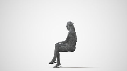 photogrammetry 3D woman casual sitting, realistic human model archviz FBX, square thumbnail