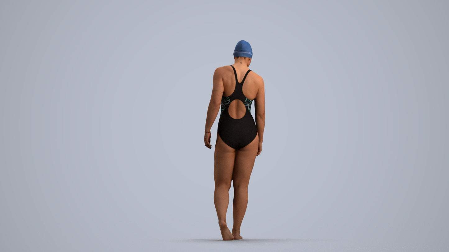 scanned 3D woman sport pool, photogrammetry people for Enscape and V-Ray, front view render