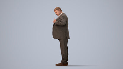 realistic 3D senior man business standing, scanned archviz people for Blender and 3ds Max, three-quarter view render