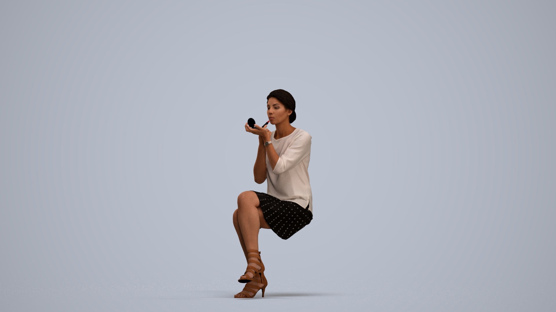 3D people model woman casual sitting, scanned human for 3ds Max rendering, standing pose render