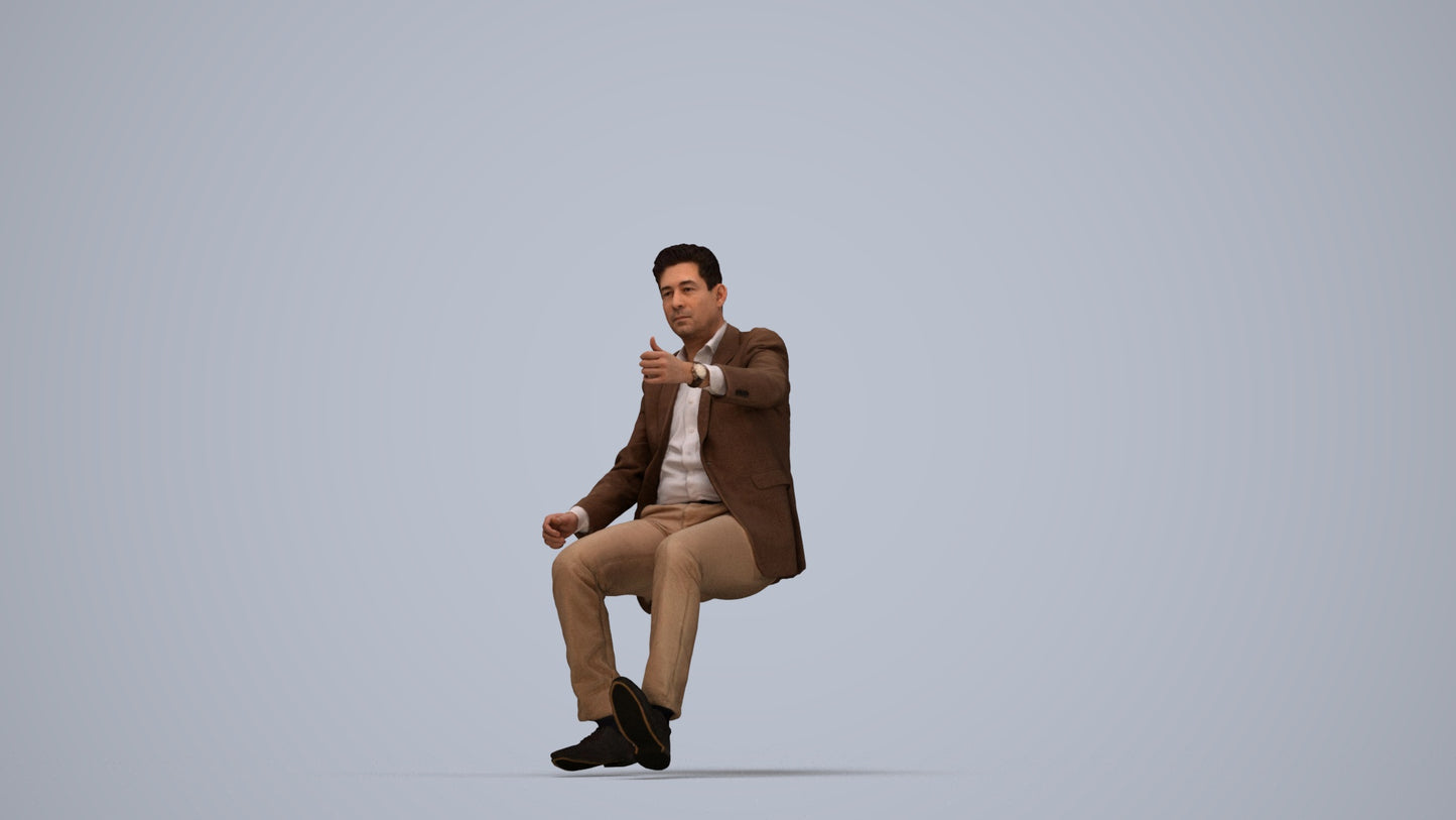 realistic 3D human man business driving, archviz people FBX OBJ for Blender, top-down view render