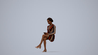 realistic 3D woman casual sitting, scanned archviz people for Blender and 3ds Max, top-down view render
