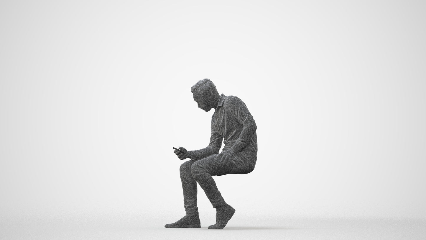 3D people model man casual sitting, scanned human for 3ds Max rendering, square thumbnail
