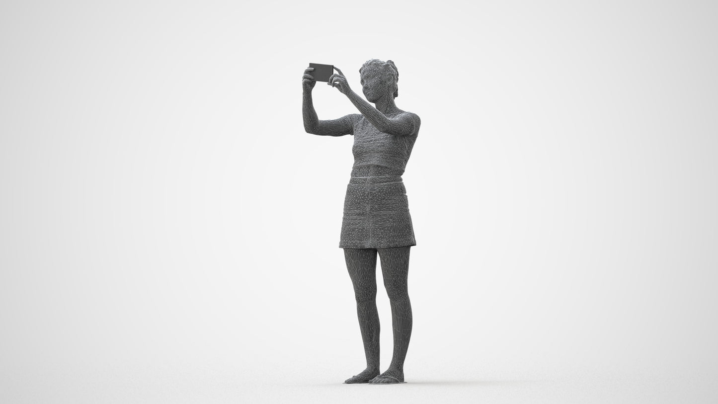 3D human model woman casual standing, photogrammetry scanned person for archviz, square thumbnail
