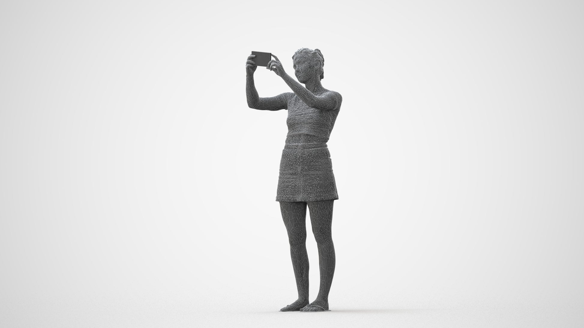 3D human model woman casual standing, photogrammetry scanned person for archviz, square thumbnail