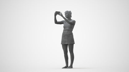 3D human model woman casual standing, photogrammetry scanned person for archviz, square thumbnail