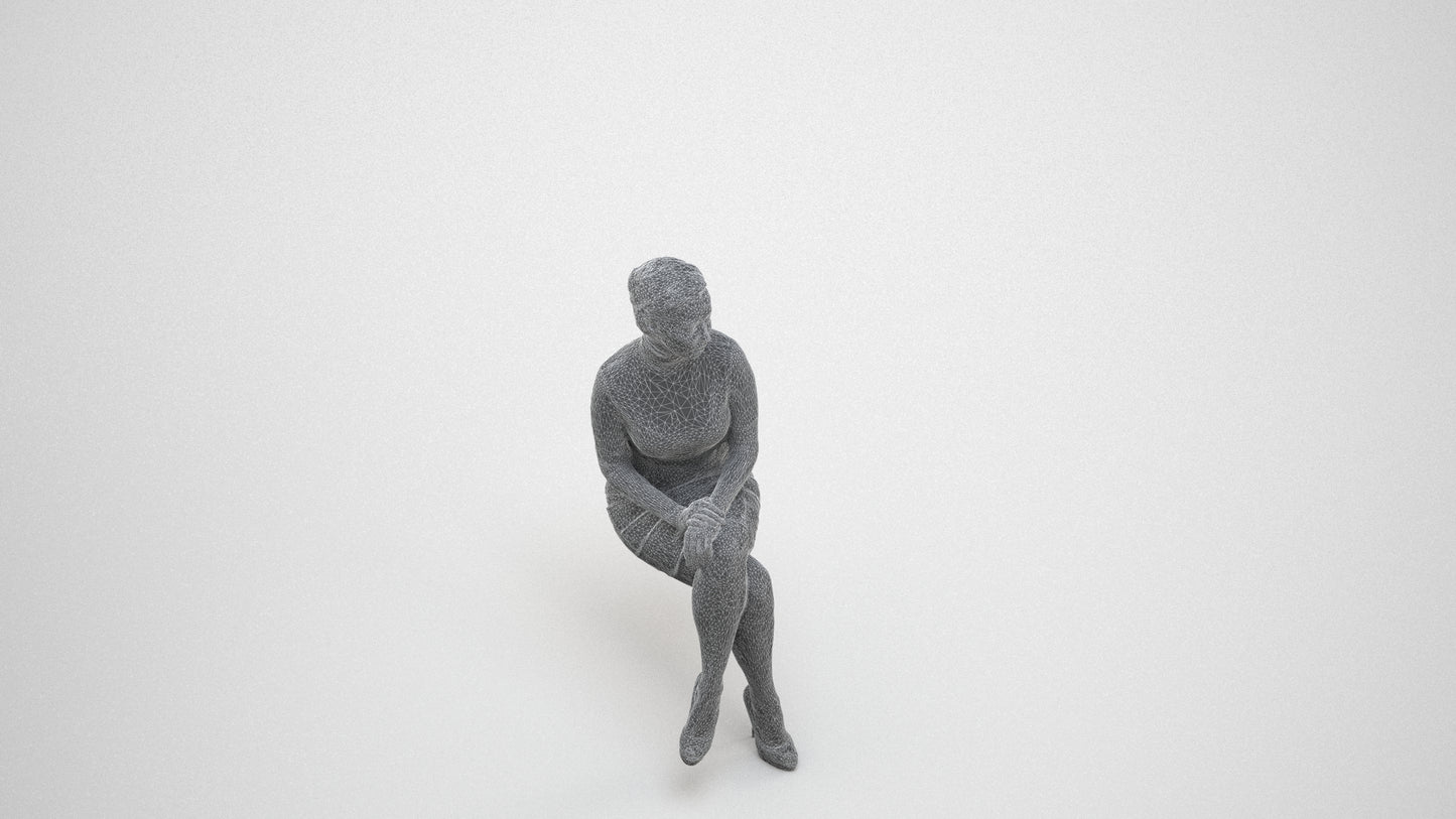 realistic 3D human woman business, archviz people FBX OBJ for Blender, wireframe three-quarter view