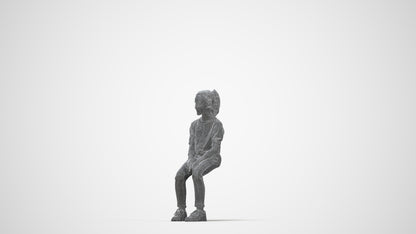 3D human model girl casual kids, photogrammetry scanned person for archviz, wireframe back view