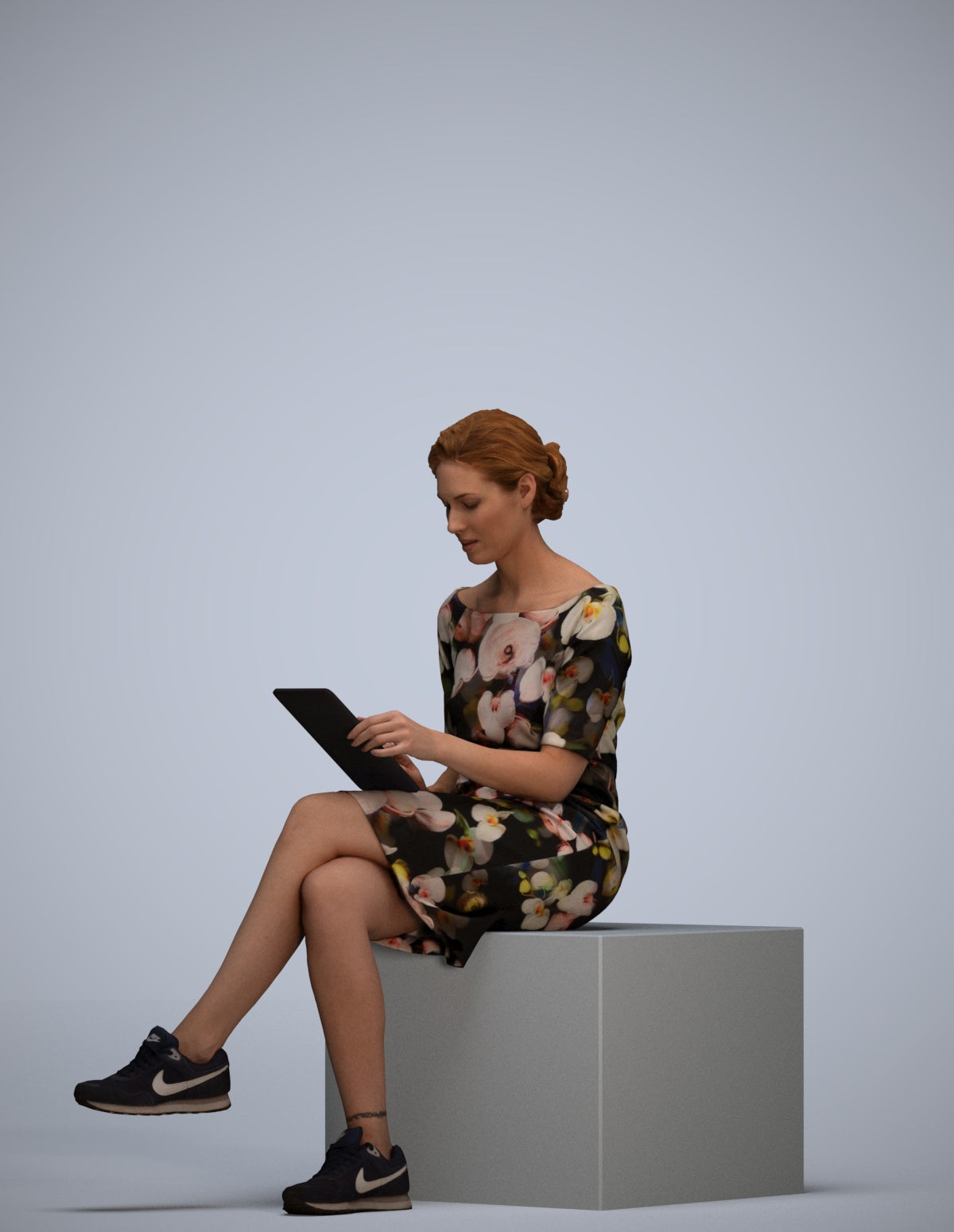 3D people model woman casual sitting, scanned human for 3ds Max rendering