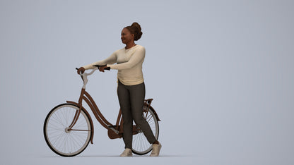 realistic 3D woman casual cycling, scanned archviz people for Blender and 3ds Max, top-down view render
