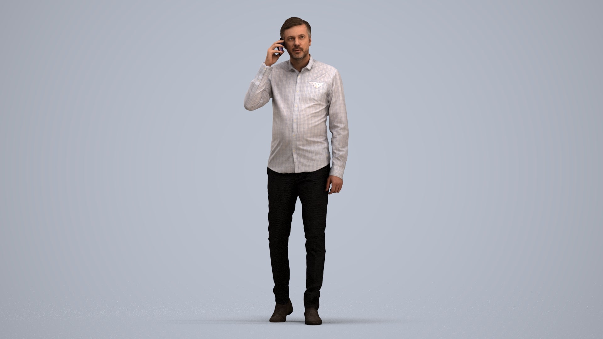 3D scanned man walking business, photorealistic archviz people for Enscape and SketchUp, standing pose render