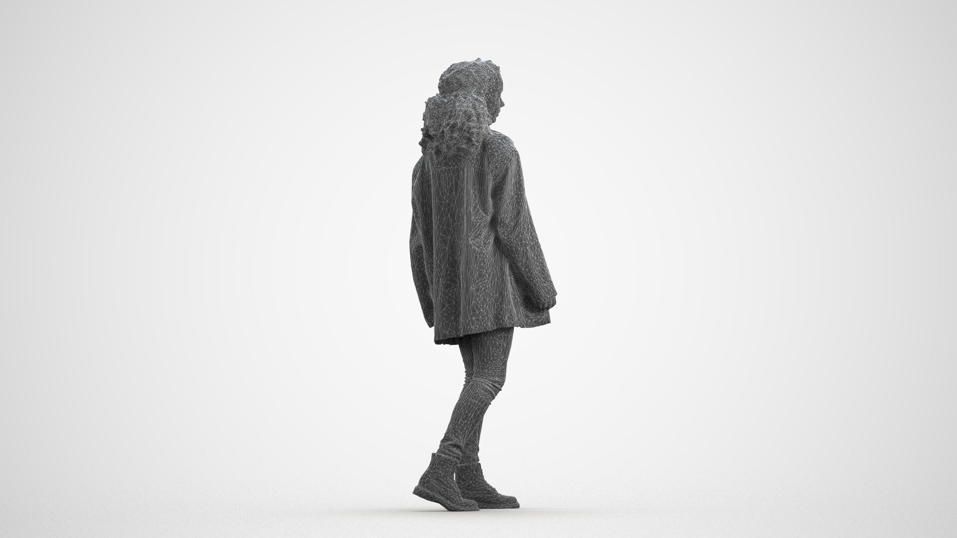 scanned 3D woman casual walking, photogrammetry people for Enscape and V-Ray, wireframe front view