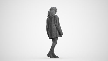 scanned 3D woman casual walking, photogrammetry people for Enscape and V-Ray, wireframe front view
